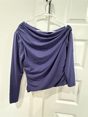 Abercrombie & Fitch Blue Draped Boatneck Long Sleeve Top